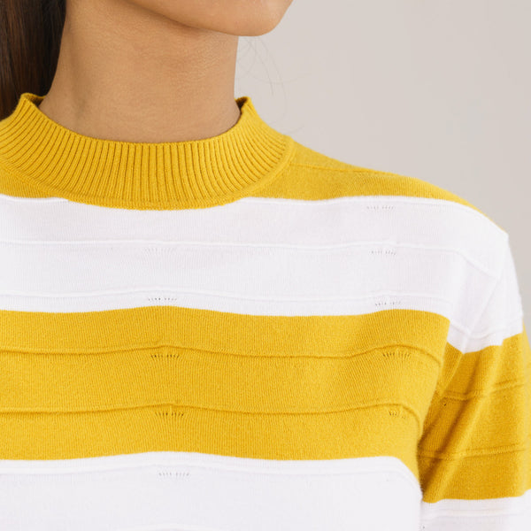 Women White & Mustard Pullover