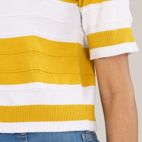 Women White & Mustard Pullover