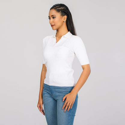 Womens White Polo Sweater