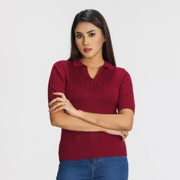 Womens Maroon Polo Sweater