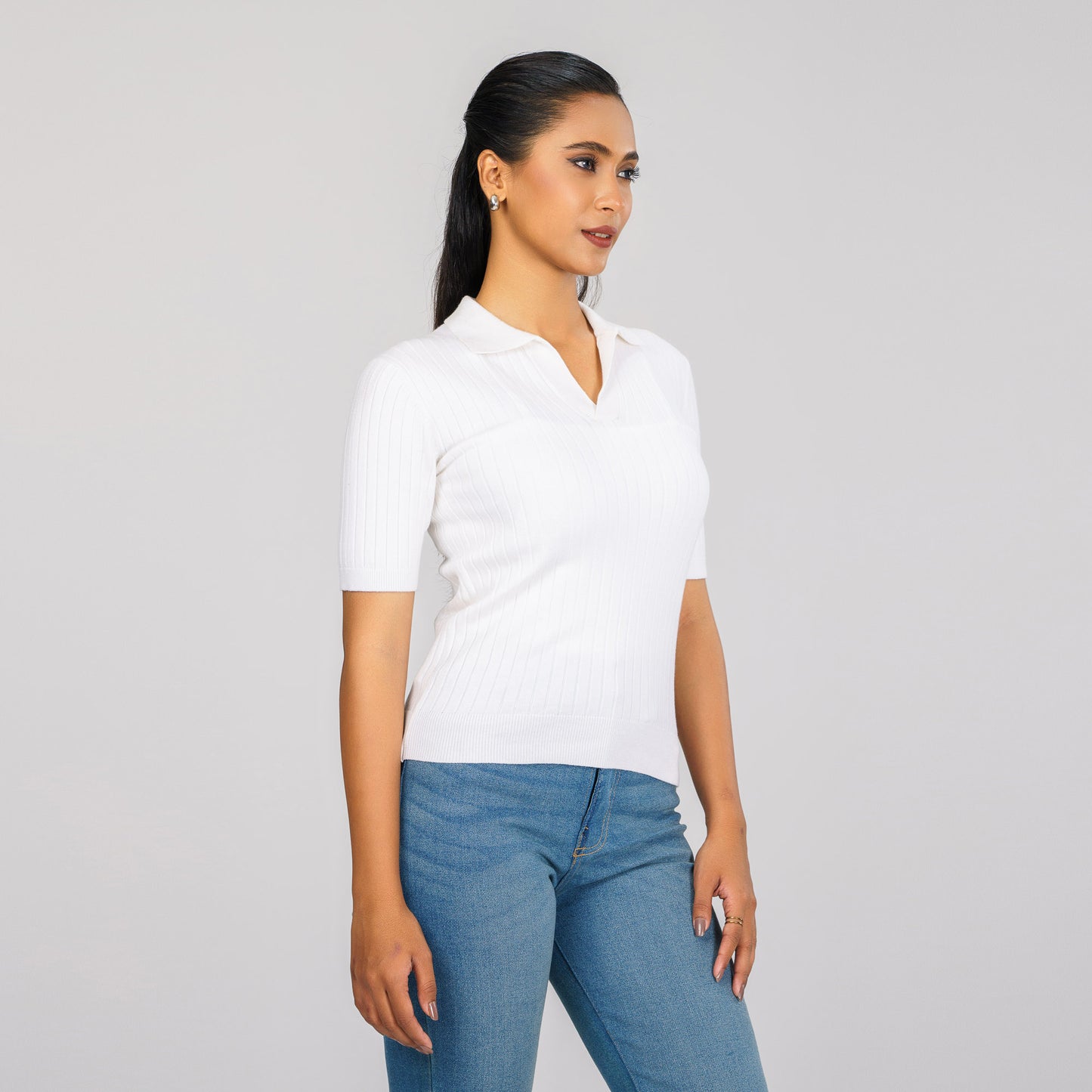 Womens White Polo Sweater