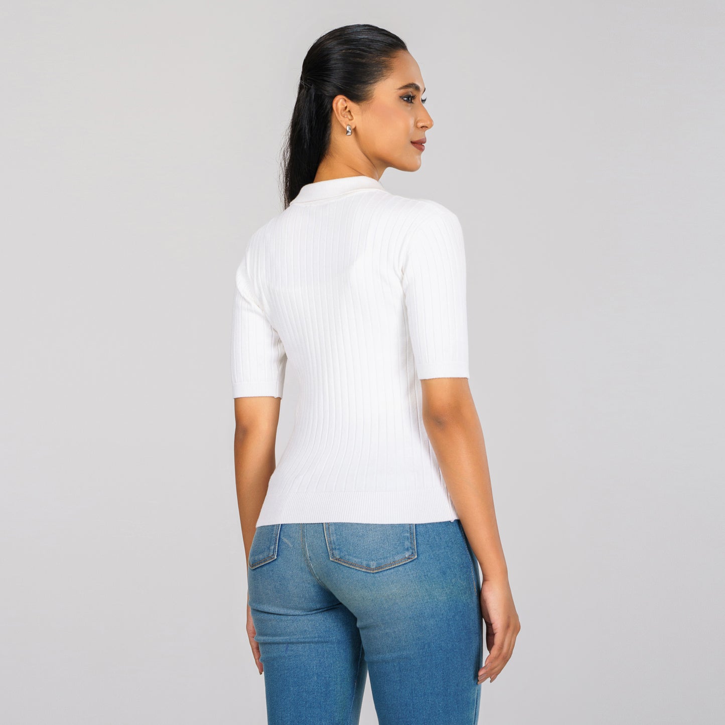 Womens White Polo Sweater