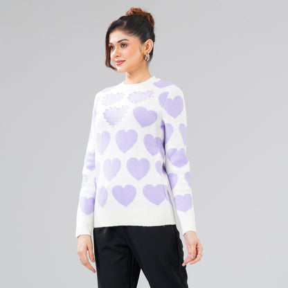 Womens White & Lavender Pullover