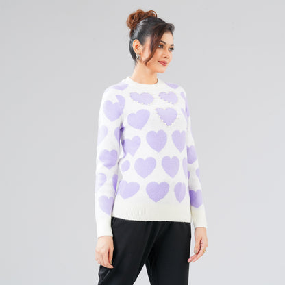 Womens White & Lavender Pullover