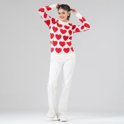 Womens White & Red Pullover