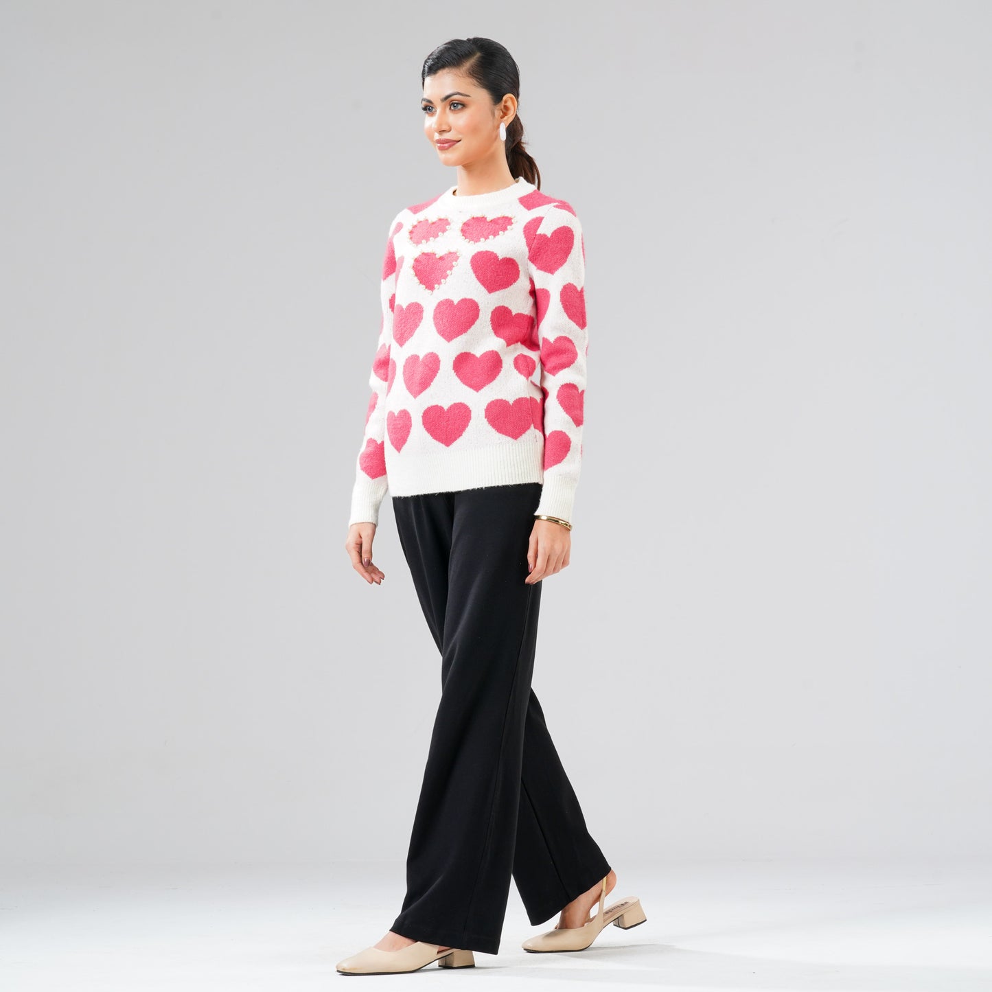 Womens White & Hot Pink Pullover