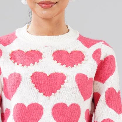 Womens White & Hot Pink Pullover