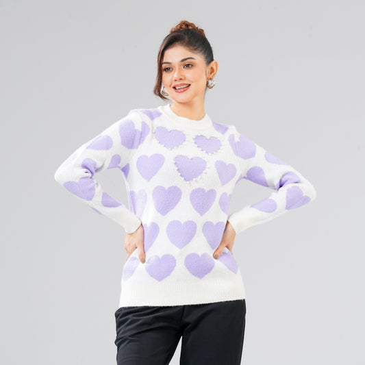 Womens White & Lavender Pullover