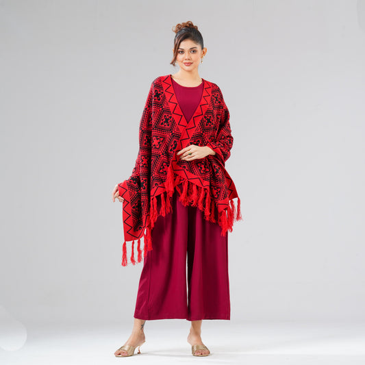 Womens Black & Red Shawl