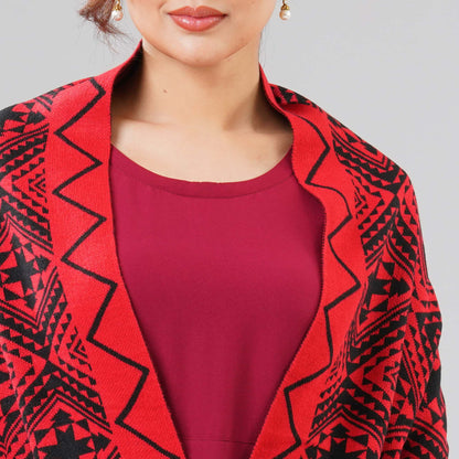 Womens Black & Red Shawl