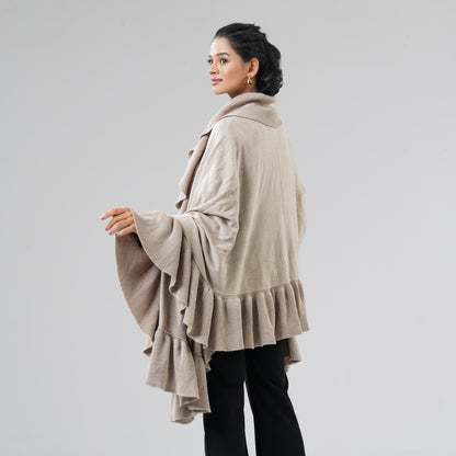 Womens Beige Ruffle Shawl