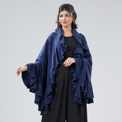 Womens Dark Blue Ruffle Shawl