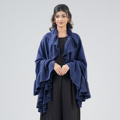 Womens Dark Blue Ruffle Shawl