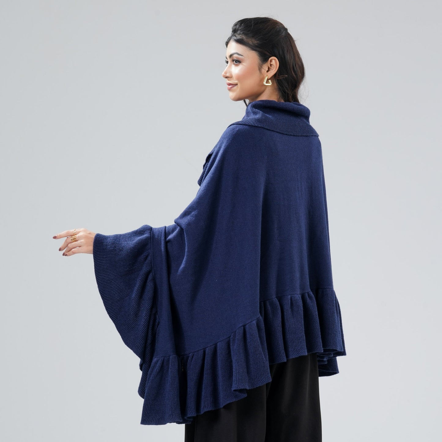 Womens Dark Blue Ruffle Shawl
