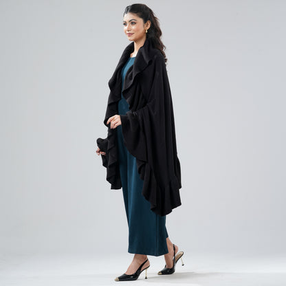 Womens Black Ruffle Shawl