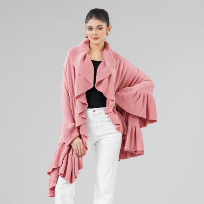 Womens Coral Pink Ruffle Shawl