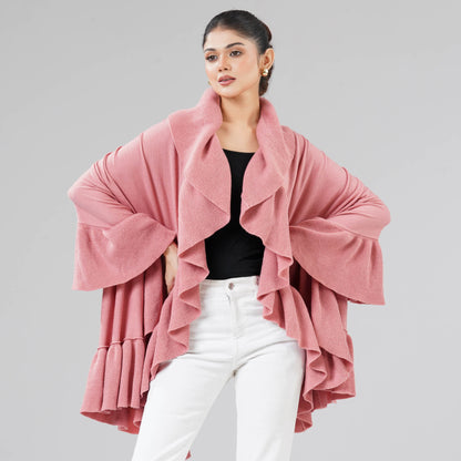 Womens Coral Pink Ruffle Shawl