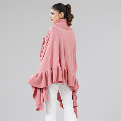Womens Coral Pink Ruffle Shawl