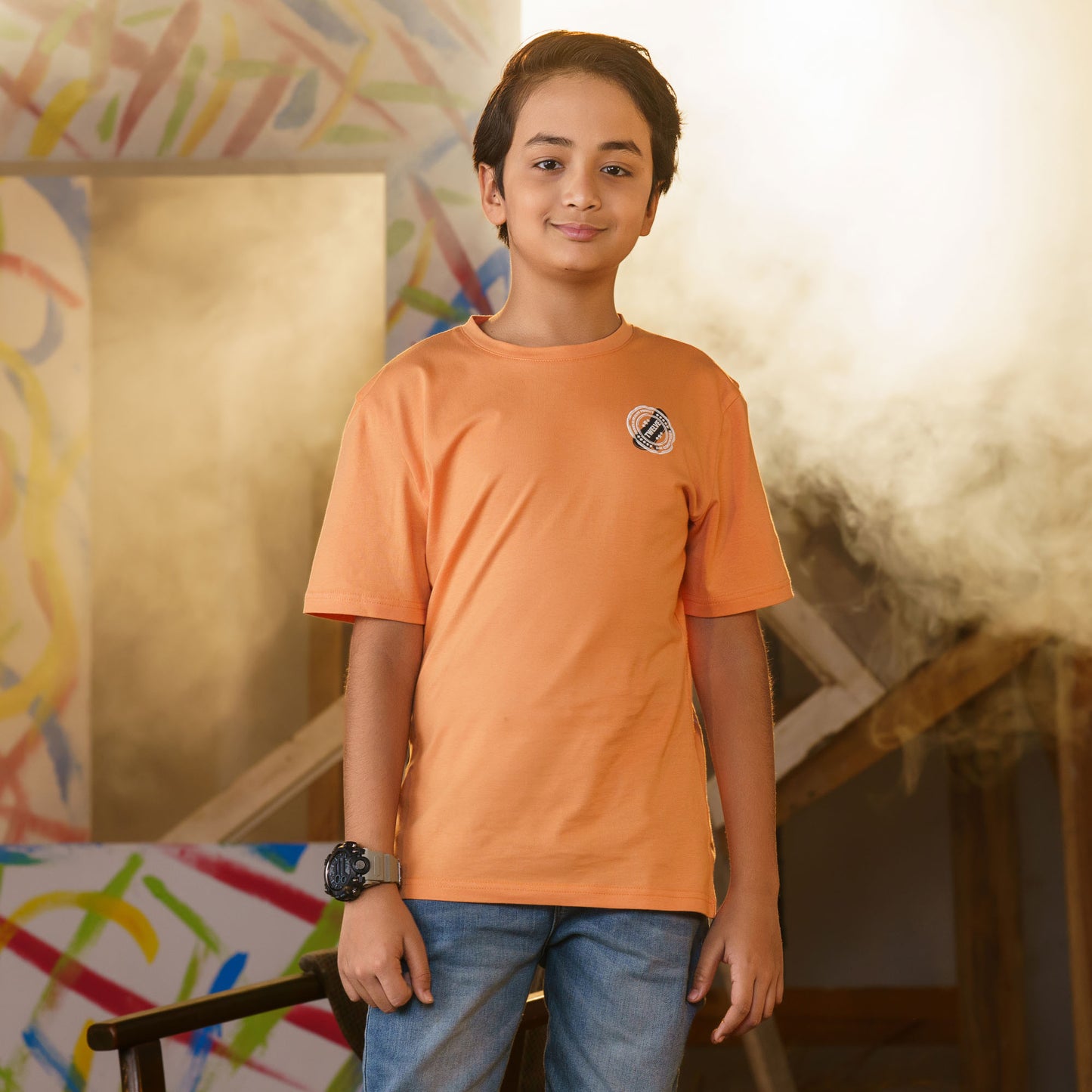 Boys Orange Back Print Tee