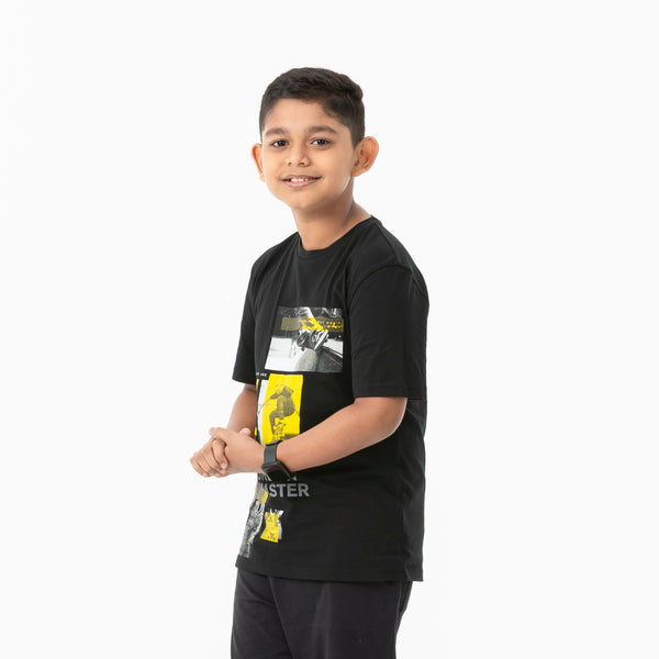 Boys Black Printed T-Shirt