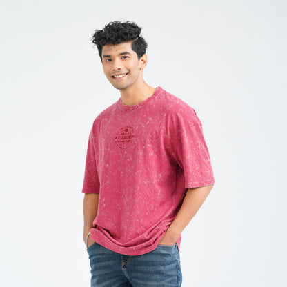 Men's Maroon Cotton  Oversized  T-Shirt