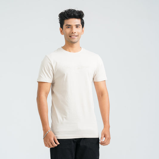 Men's Beige Cotton T-Shirt