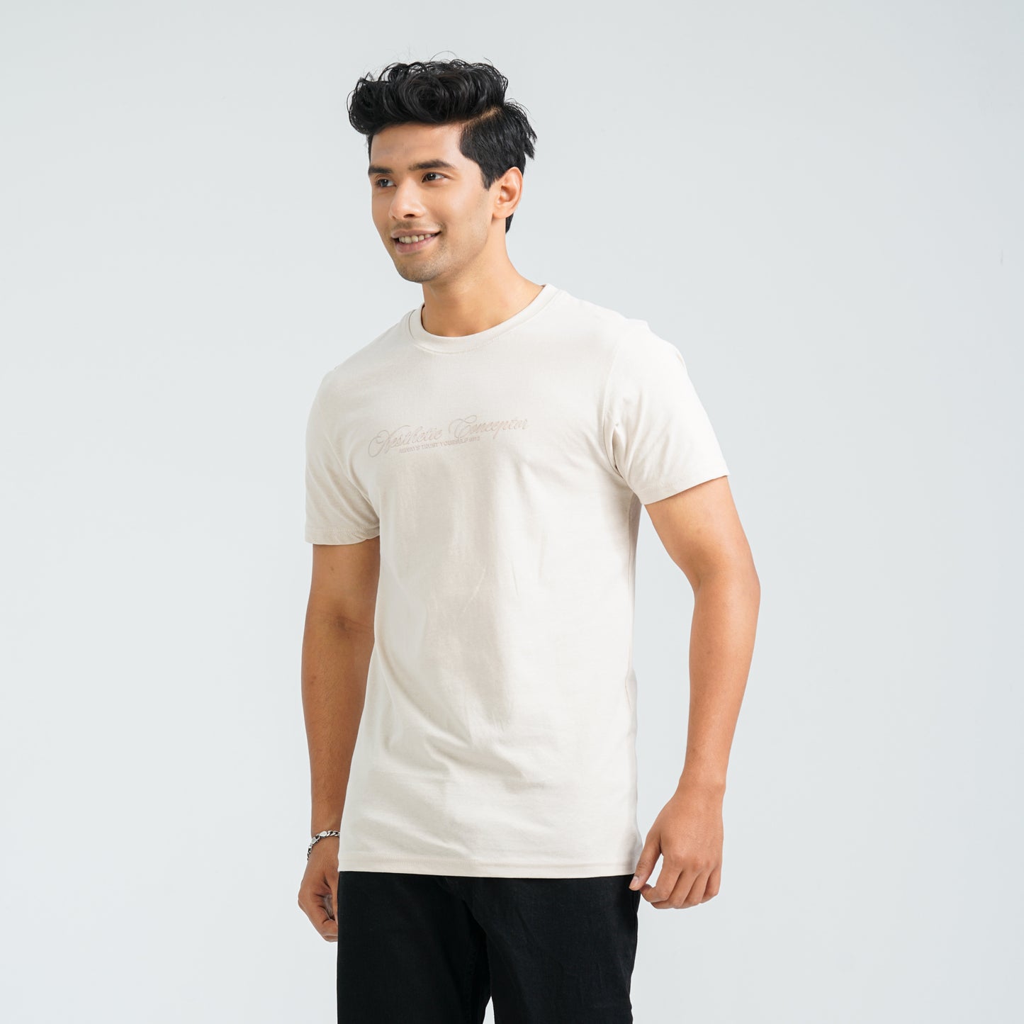Men's Beige Cotton T-Shirt