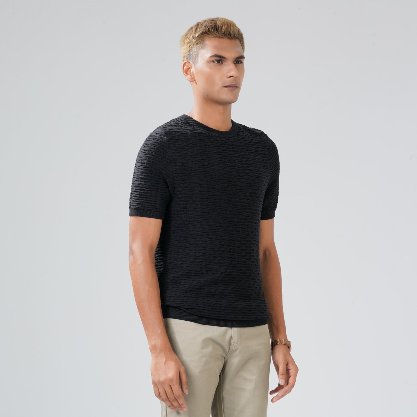 Men's Black Textured Sweater T-Shirt