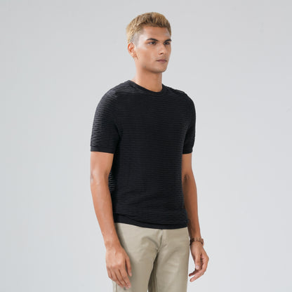 Men's Black Textured Sweater T-Shirt