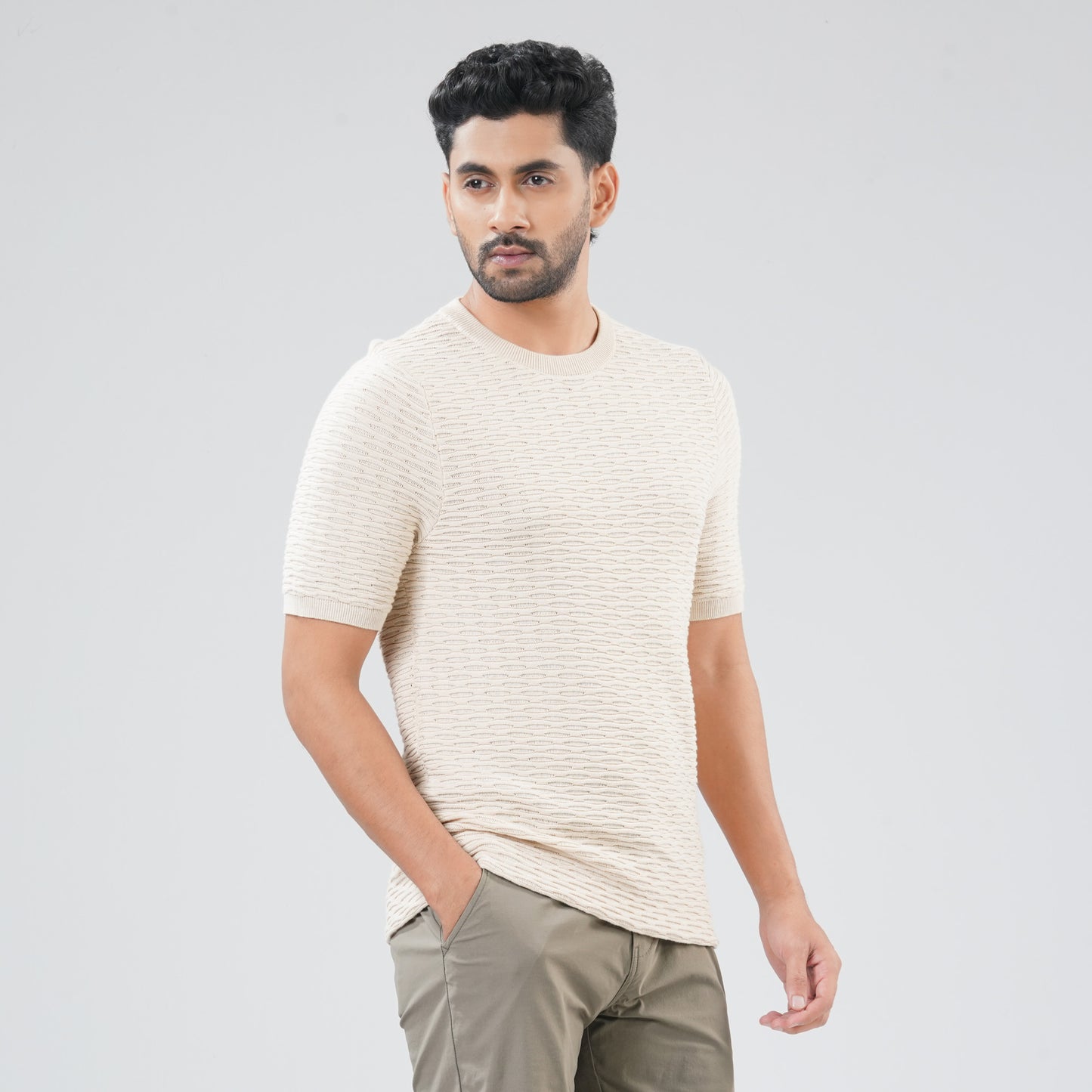 Men's Light Beige Sweater T-Shirt