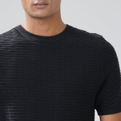 Men's Black Textured Sweater T-Shirt
