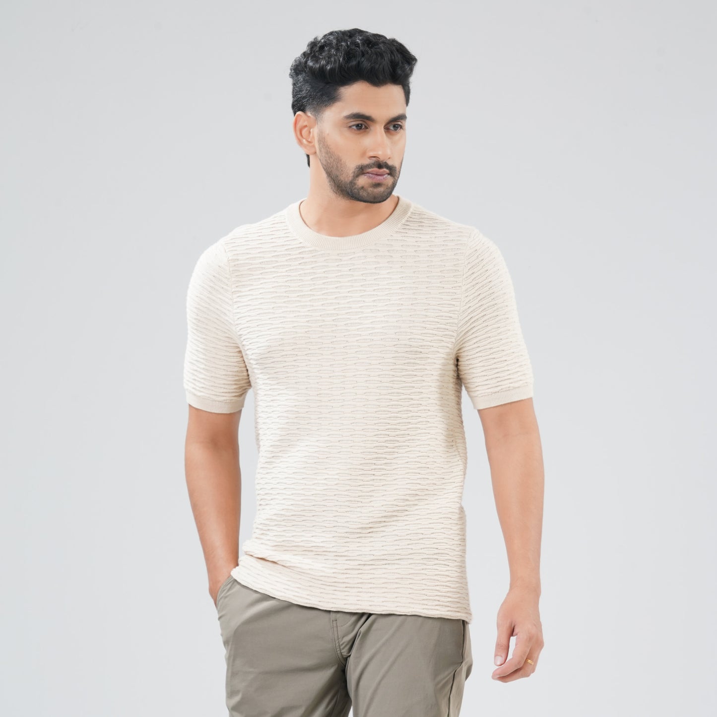 Men's Light Beige Sweater T-Shirt