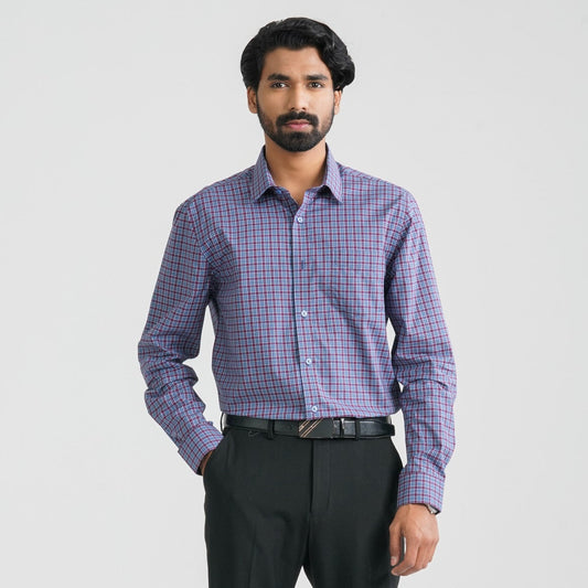Men's Blue Check Cotton Shirt