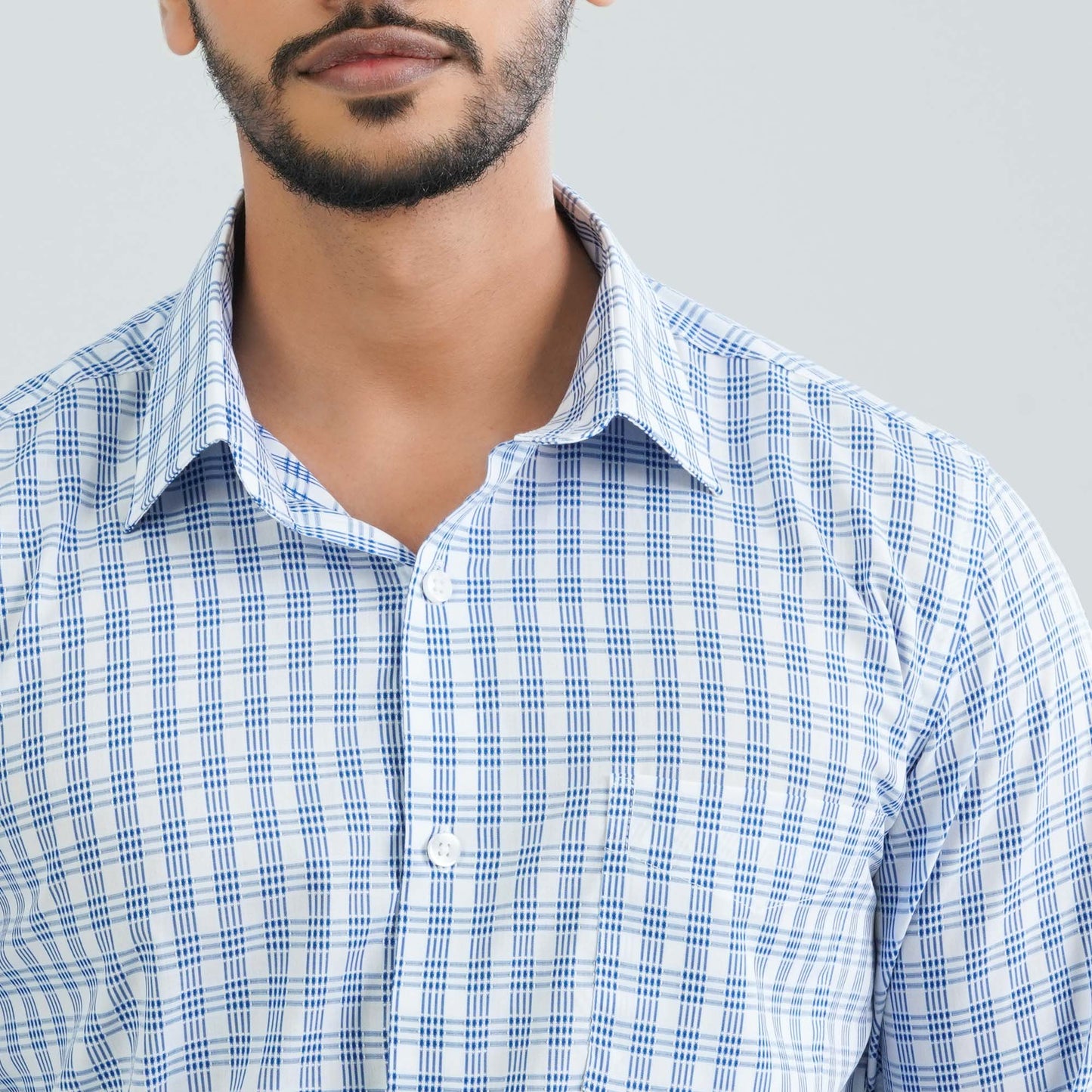 Men's White Check Cotton Shirt