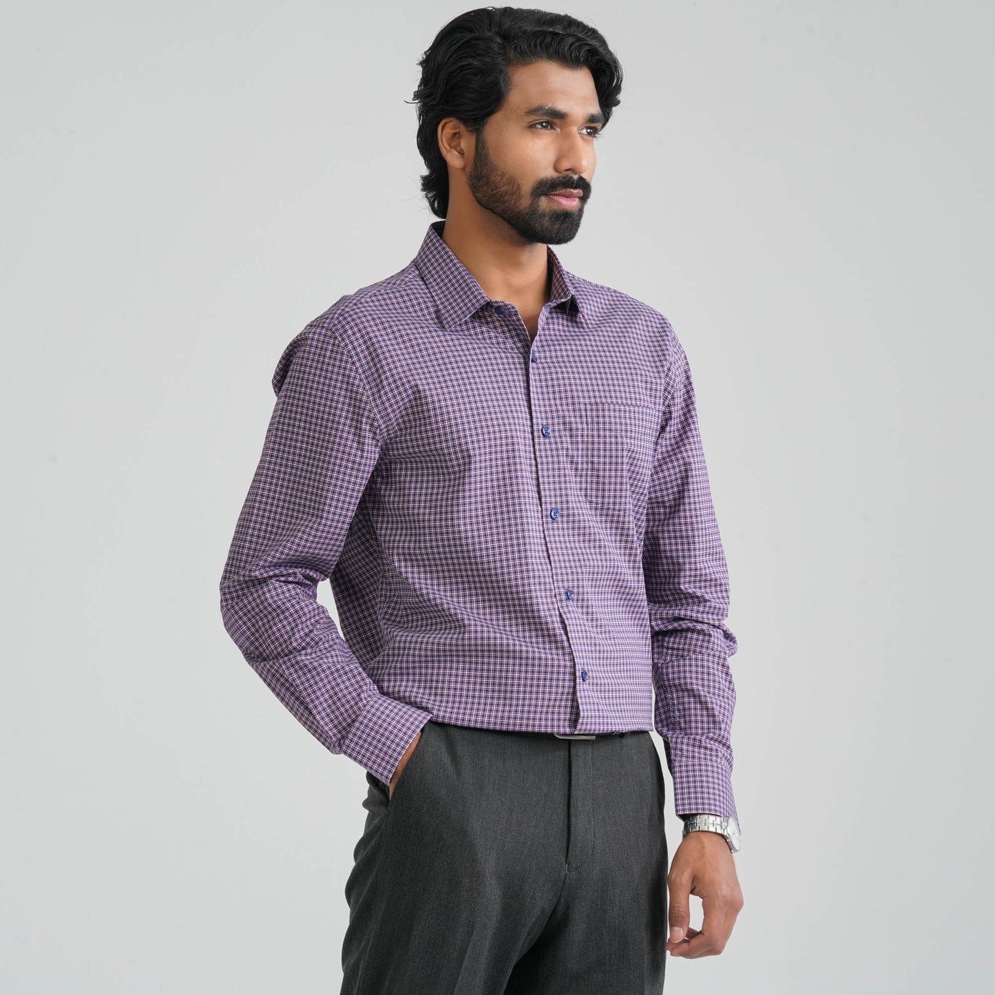 Men's Maroon Check Cotton Shirt