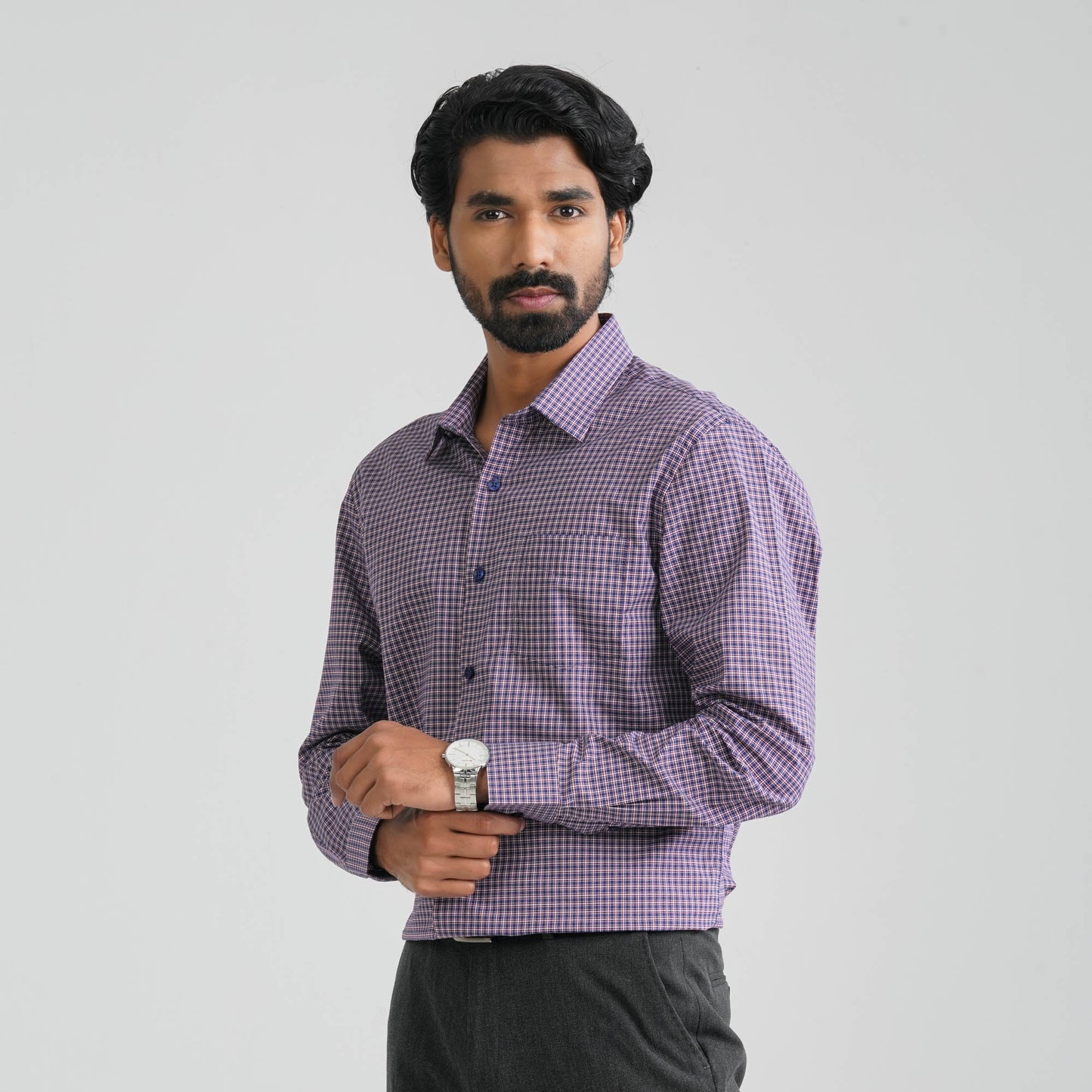 Men's Maroon Check Cotton Shirt