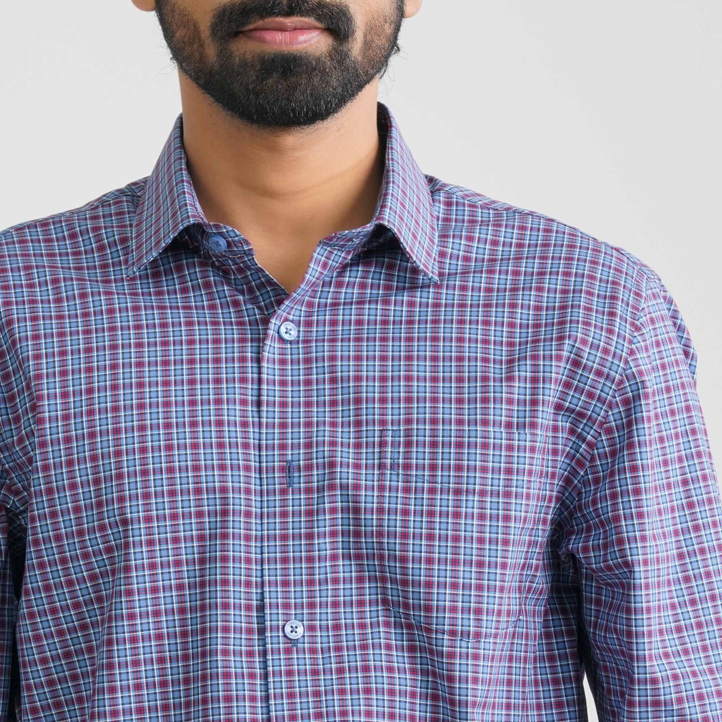 Men's Blue Check Cotton Shirt