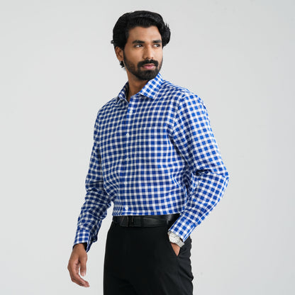 Mens  Blue Check Formal Shirt