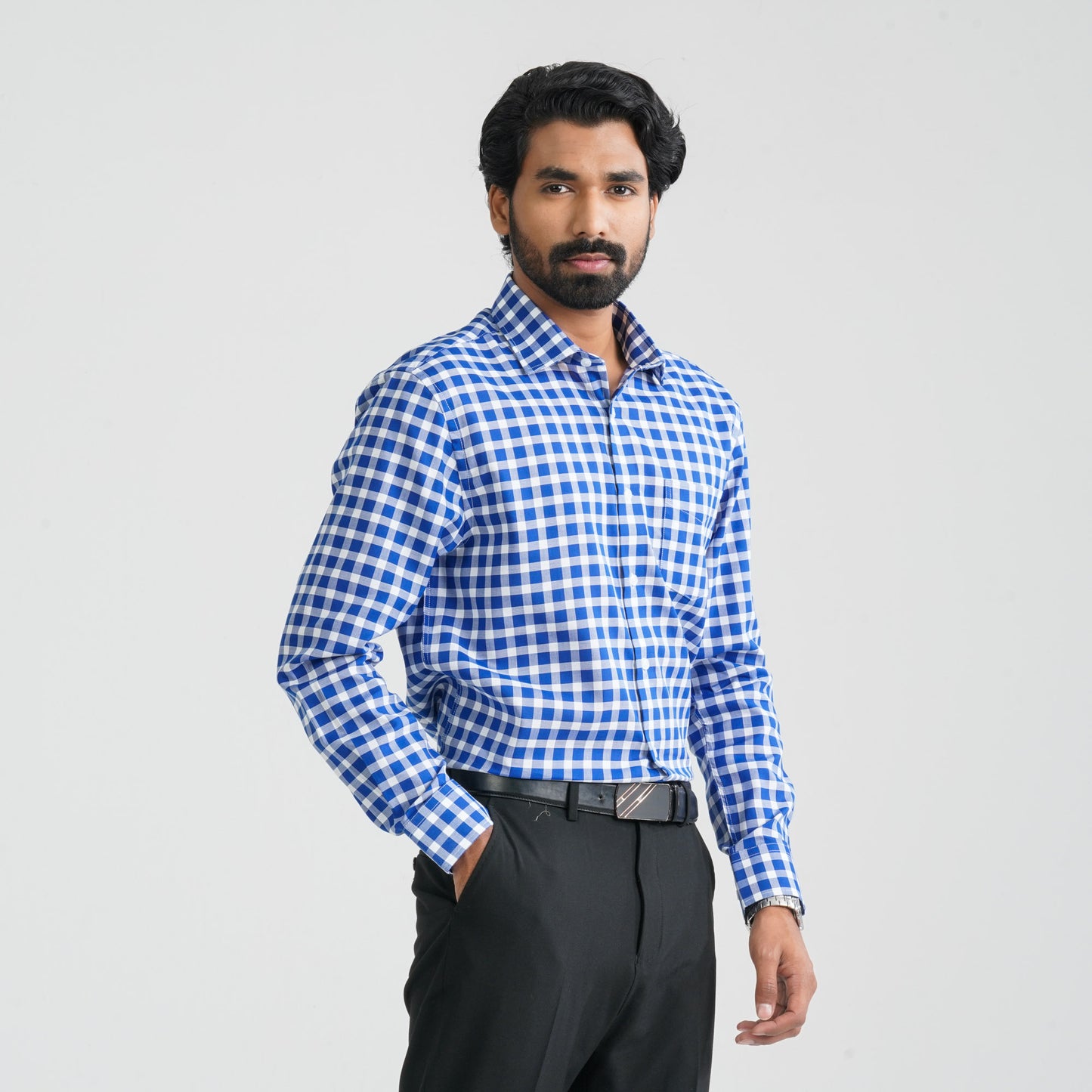 Mens  Blue Check Formal Shirt