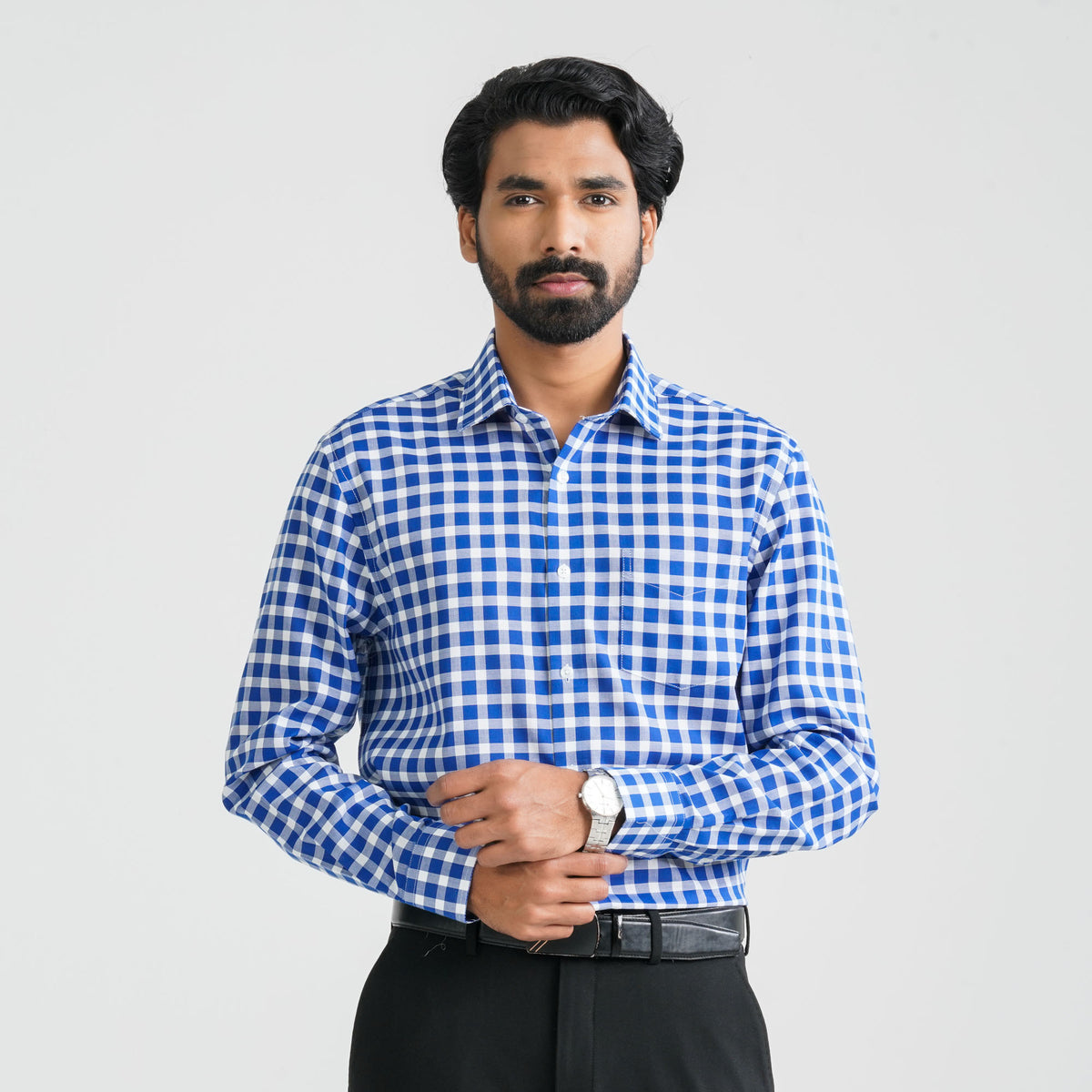 Mens  Blue Check Formal Shirt