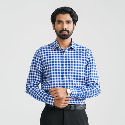 Mens  Blue Check Formal Shirt