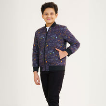 Load image into Gallery viewer, Boys Black Printed Bomber Jacket
