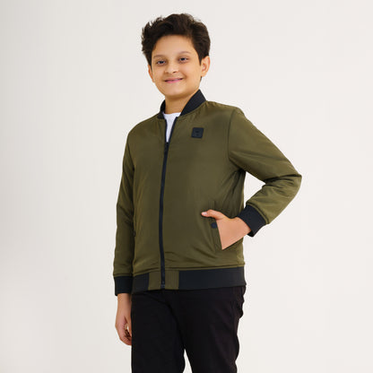 Boys Olive Reversible Bomber Jacket
