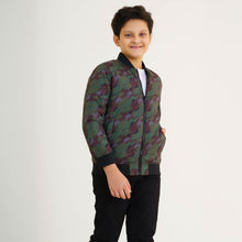 Load image into Gallery viewer, Boys Olive Printed Bomber Jacket
