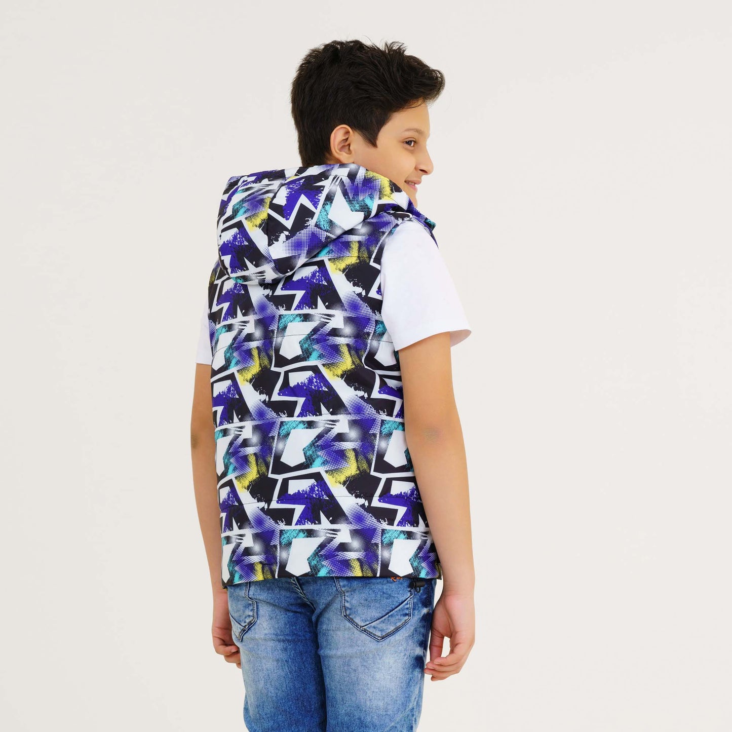 Boys Blue Printed Husky Jacket