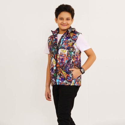 Boys Red Printed Husky Jacket