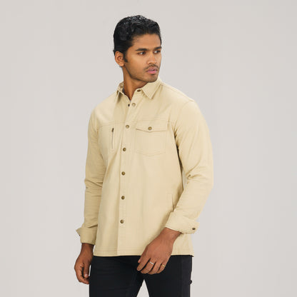 Mens Beige Shacket