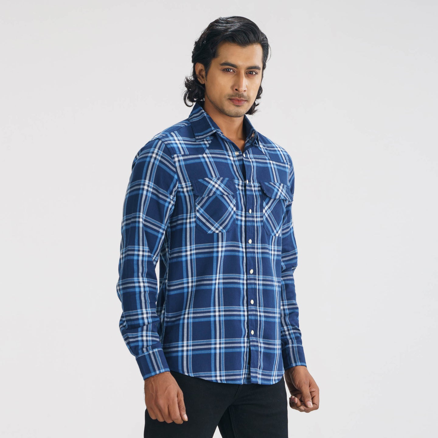 Mens Blue Check Shirt