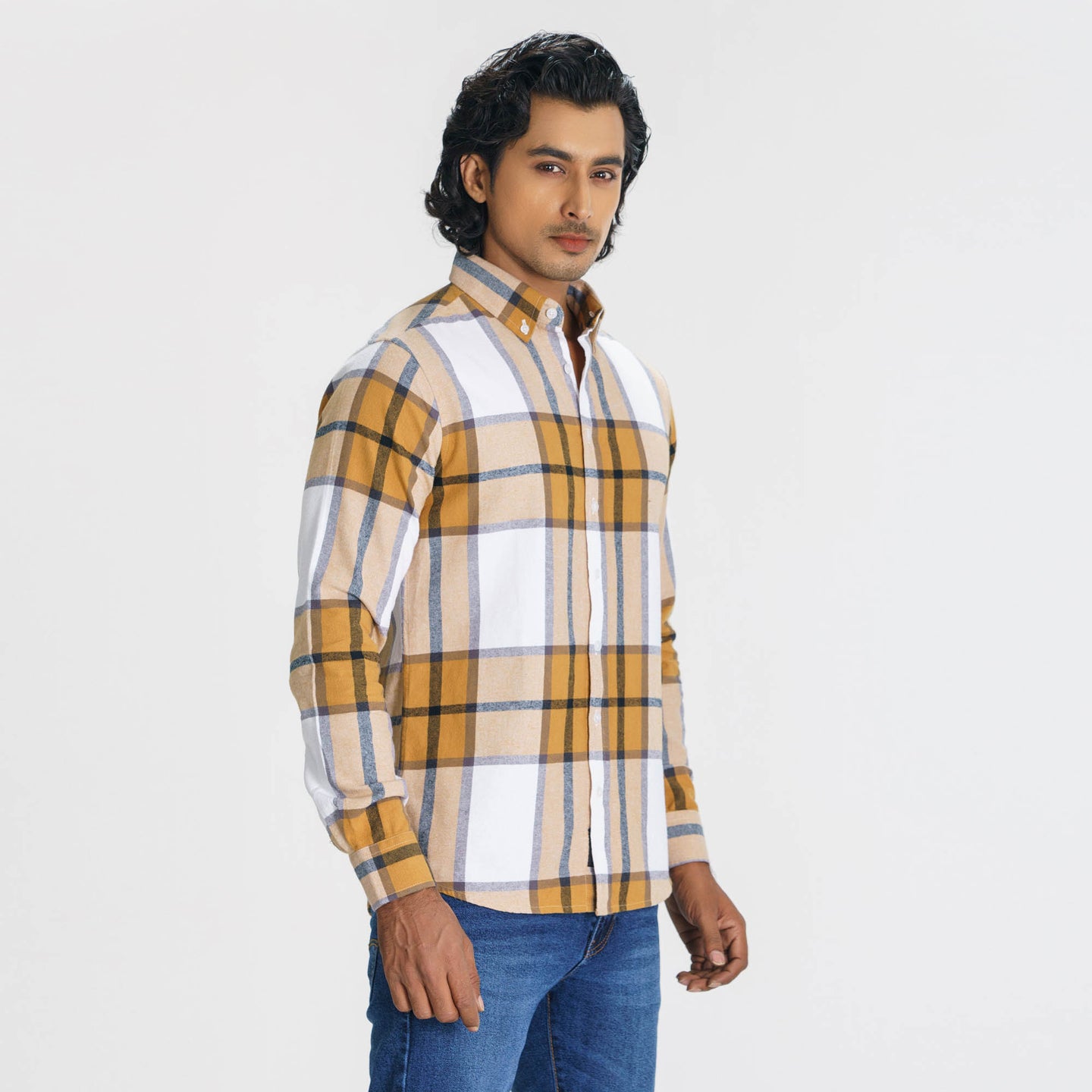 Mens Mustard Check Shirt