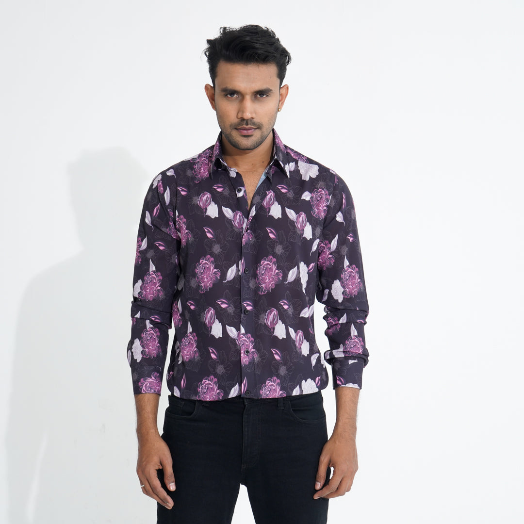 Men Maroon AOP Slim Fit Shirt